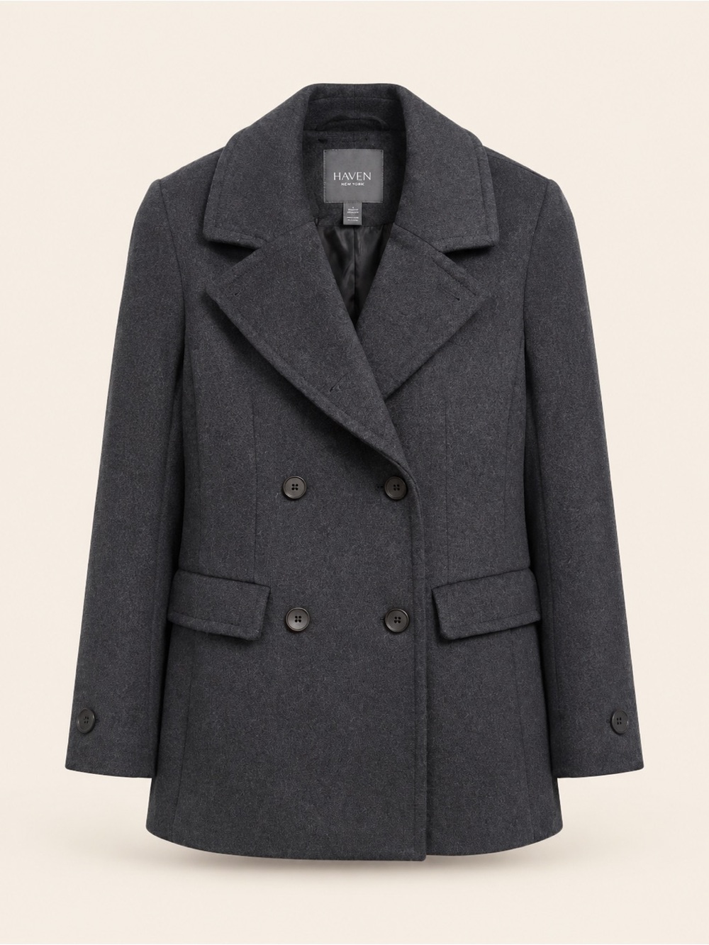 Haven Outerwear Double Breasted Wool Peacoat Charcoal Gray Medium NWOT
